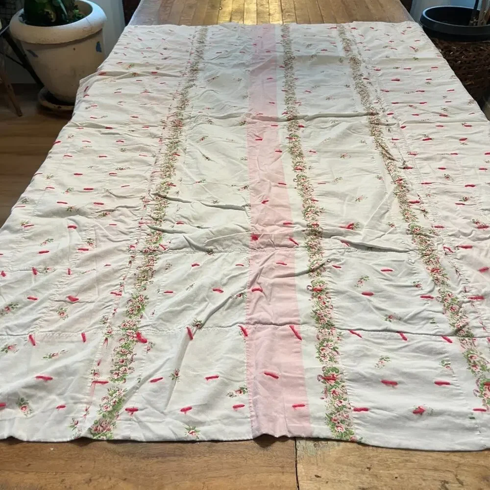Vintage Patchwork Blanket Floral Reversible Handmade 62.5